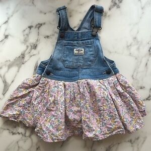 Oshkosh 24 month floral denim overall skirtall dress like new